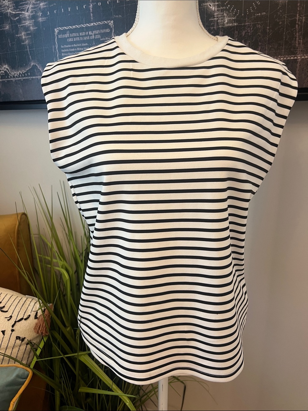 Striped Sleeveless Crewneck Top - Black & White
